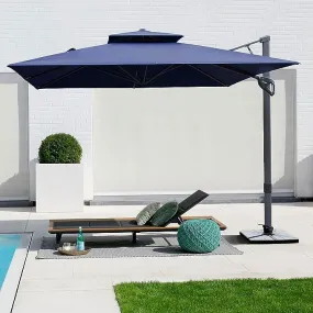 8' x 8' Patio Umbrella, Double Top Large Cantilever Umbrella Aluminum Offset Umbrella Heavy Duty Outdoor Pool Umbrellas with 360 Degree Rotation & Cross Base, Navy Blue