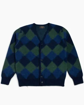 Beams Plus Cardigan Double Jacquard Argyle Pattern Navy