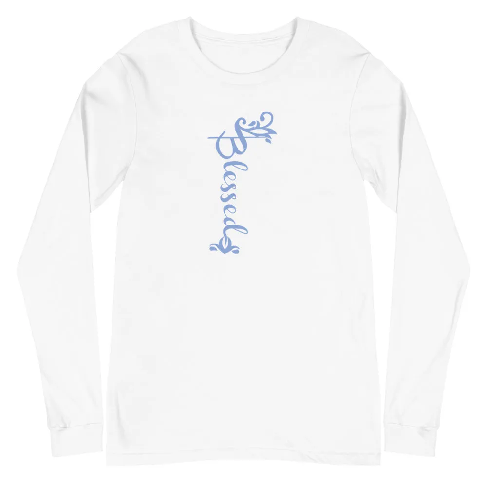 Blessed Ornamental Blue Font Long Sleeve Tee (Several Colors Available)