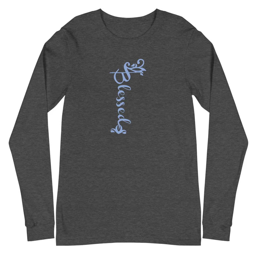 Blessed Ornamental Blue Font Long Sleeve Tee (Several Colors Available)