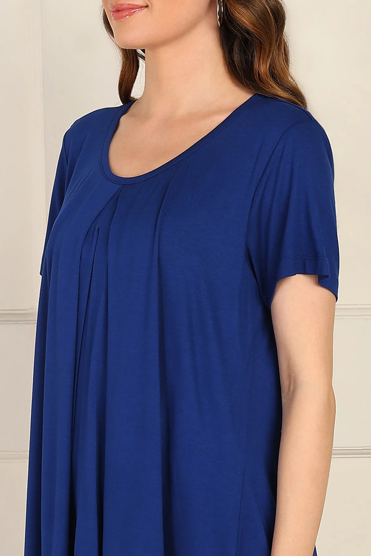 Blue Front & Back Pleated Zipless Nursing Top