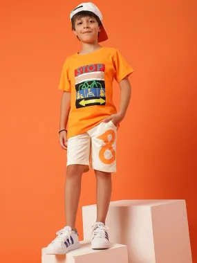 Boys Orange 100% Cotton Printed T-shirt