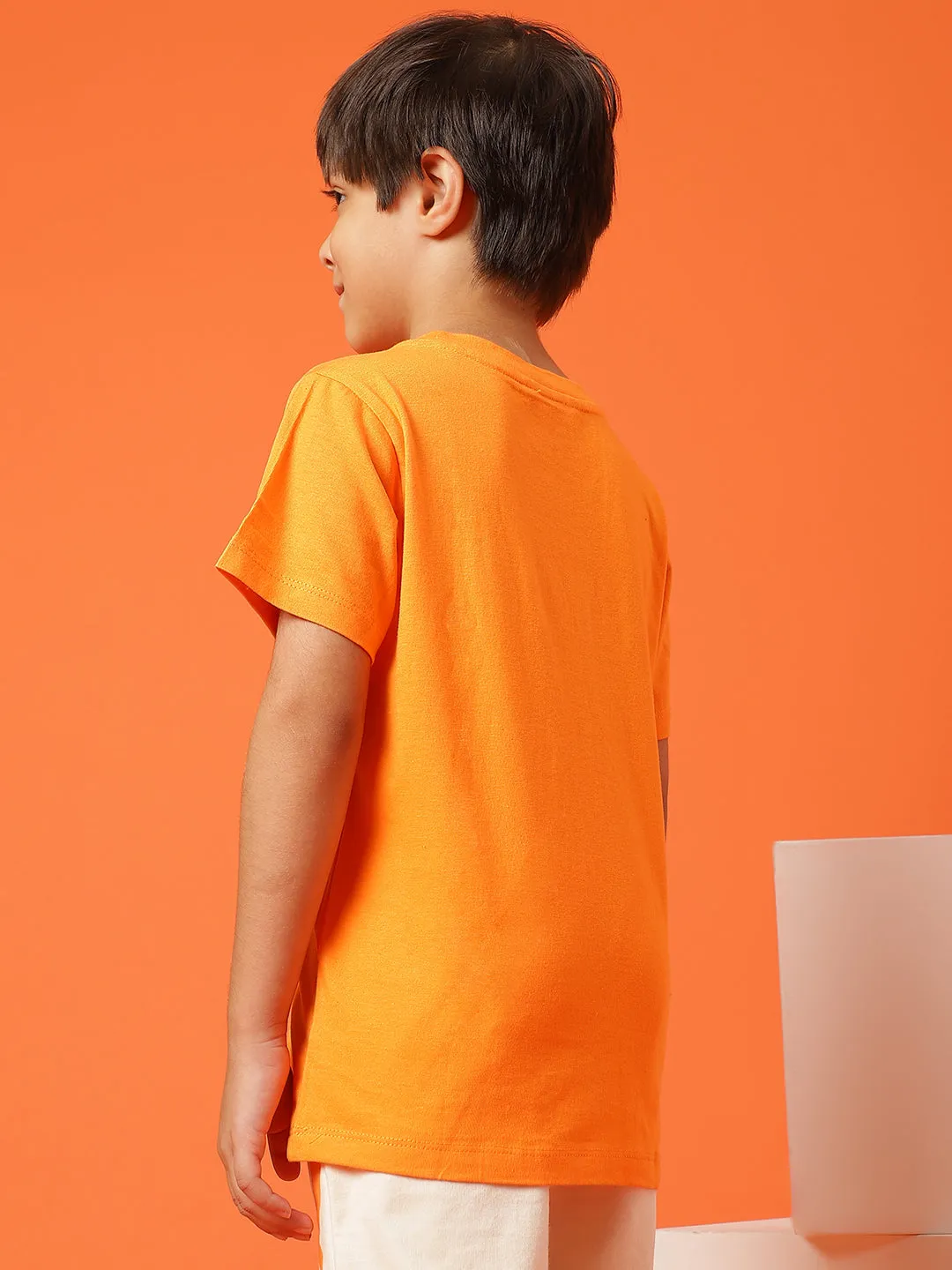 Boys Orange 100% Cotton Printed T-shirt