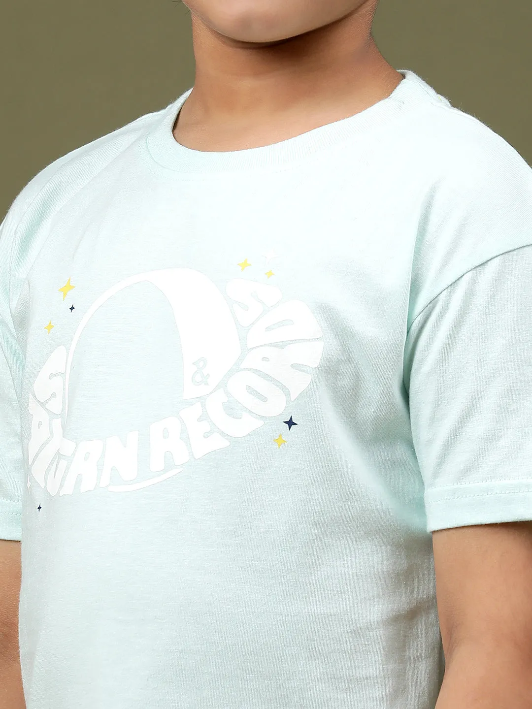 Boys Sky Blue 100% Cotton Printed T-shirt