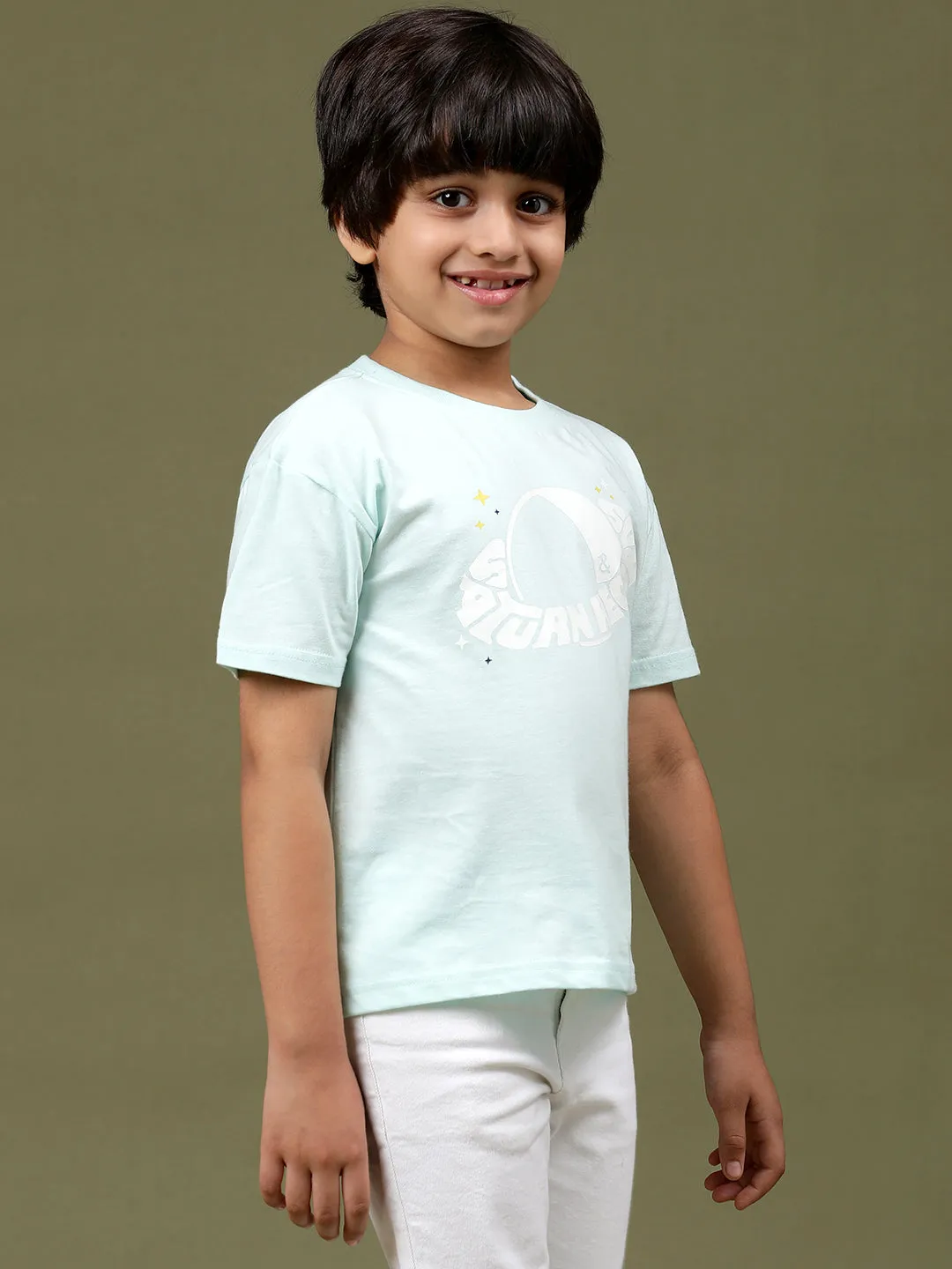 Boys Sky Blue 100% Cotton Printed T-shirt