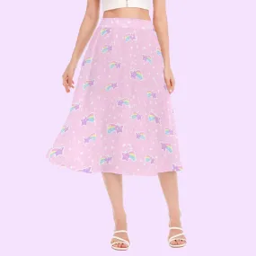 Bubblegum Bunny Shooting Stars Women's Long Midi Chiffon Skirt