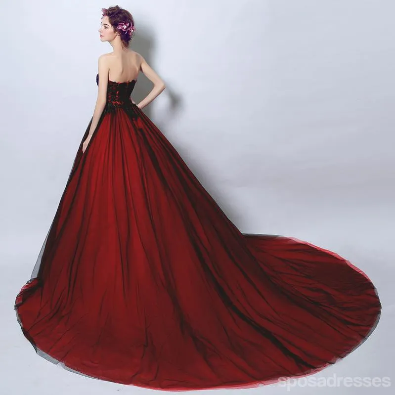 Burgundy A-line Sweetheart Sleeveless Long Prom Dresses Online,12641