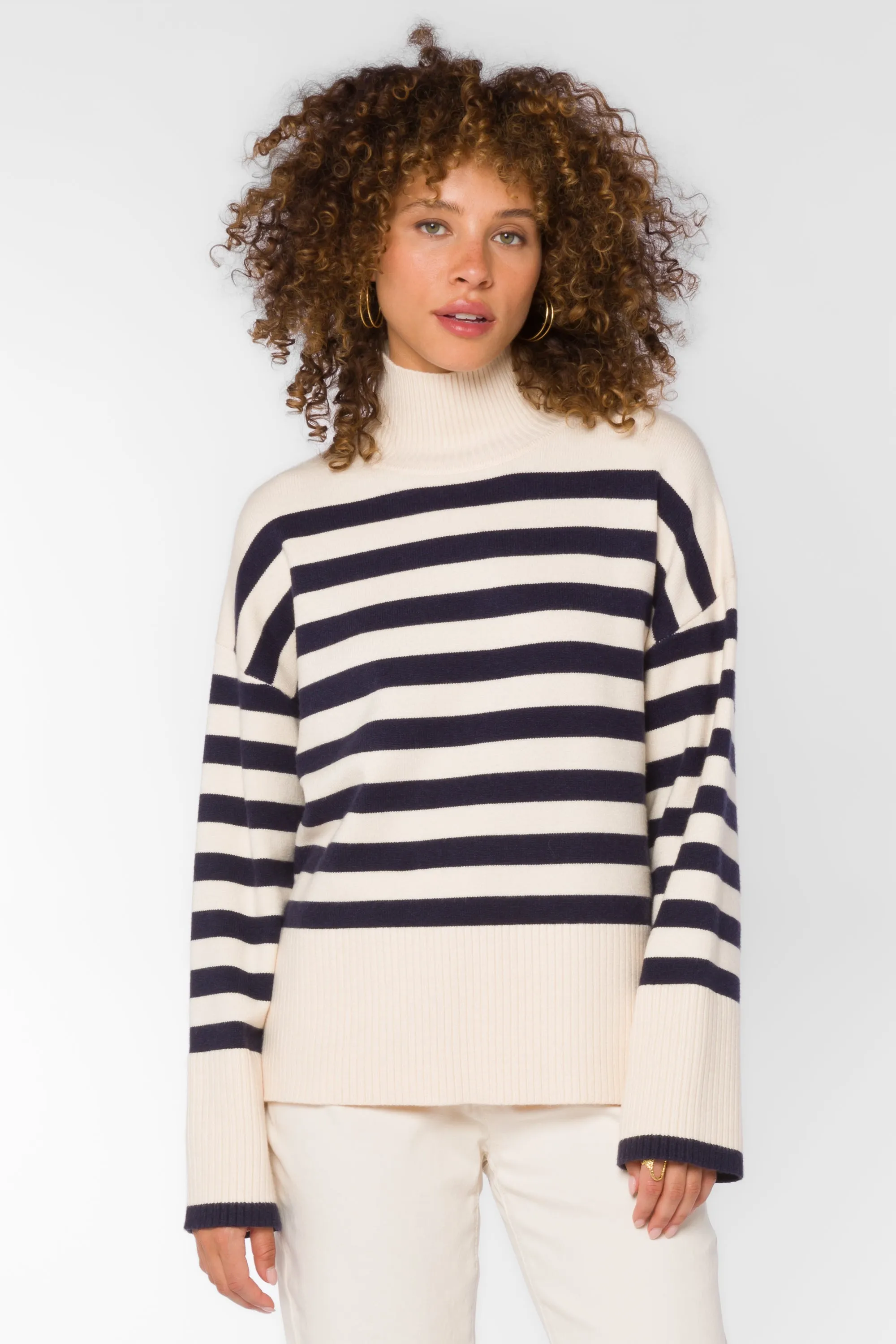 Caden Navy Ivory Stripe Sweater