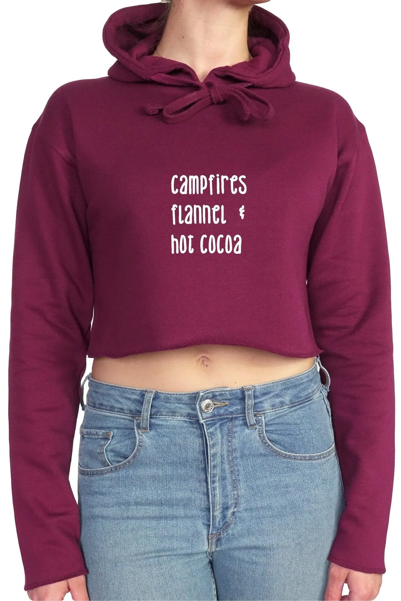 Campfires, flannel & Hot cocoa || Organic Cotton || Crop Hoodie