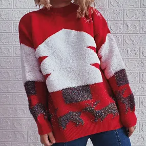 Colorful Lurex Christmas Tree Reindeer Knit Eyelash Sweater