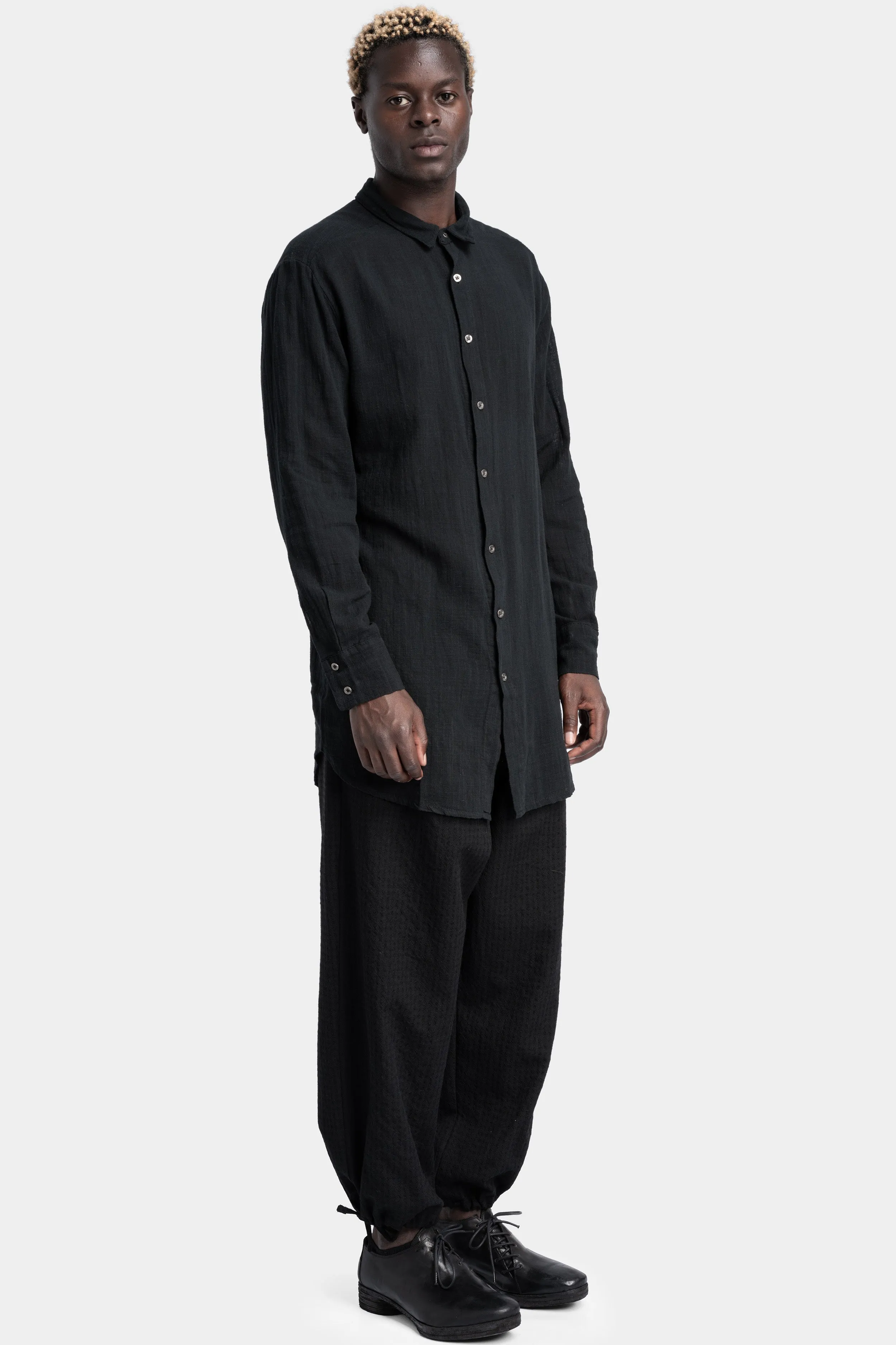 Gauze cotton long shirt, Black