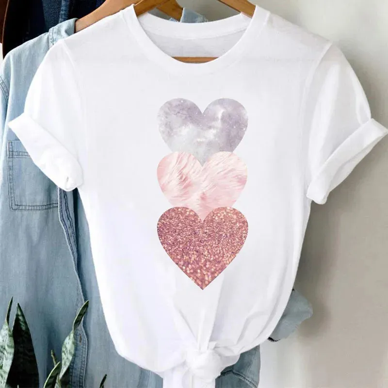 Geometric Love Heart Women T Shirt - 14 Styles