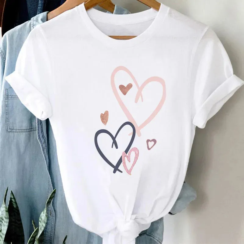 Geometric Love Heart Women T Shirt - 14 Styles