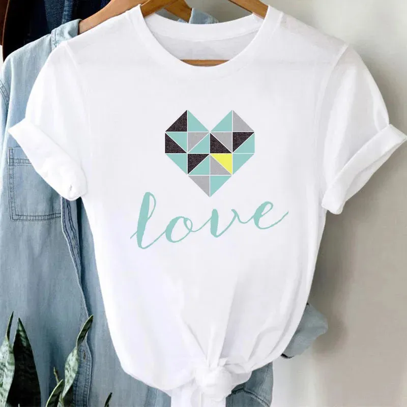 Geometric Love Heart Women T Shirt - 14 Styles