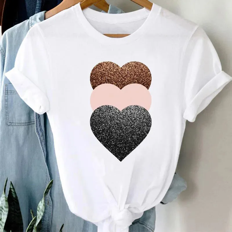 Geometric Love Heart Women T Shirt - 14 Styles