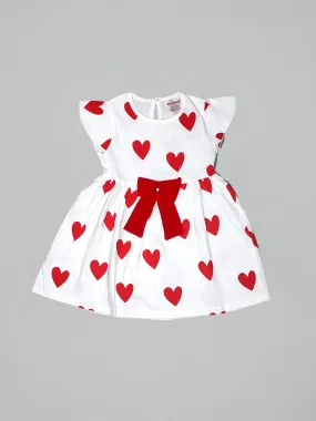 Girls Heart Pattern Ruffle Trim Frock