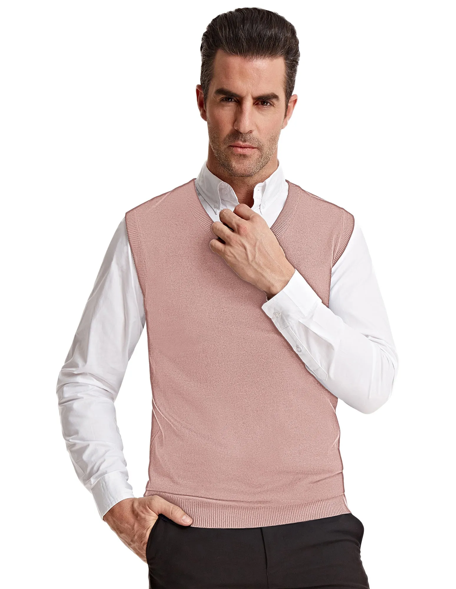 Mens V-Neck Knitted Sweater Vest Solid Plain Sleeveless Pullover Knitwears