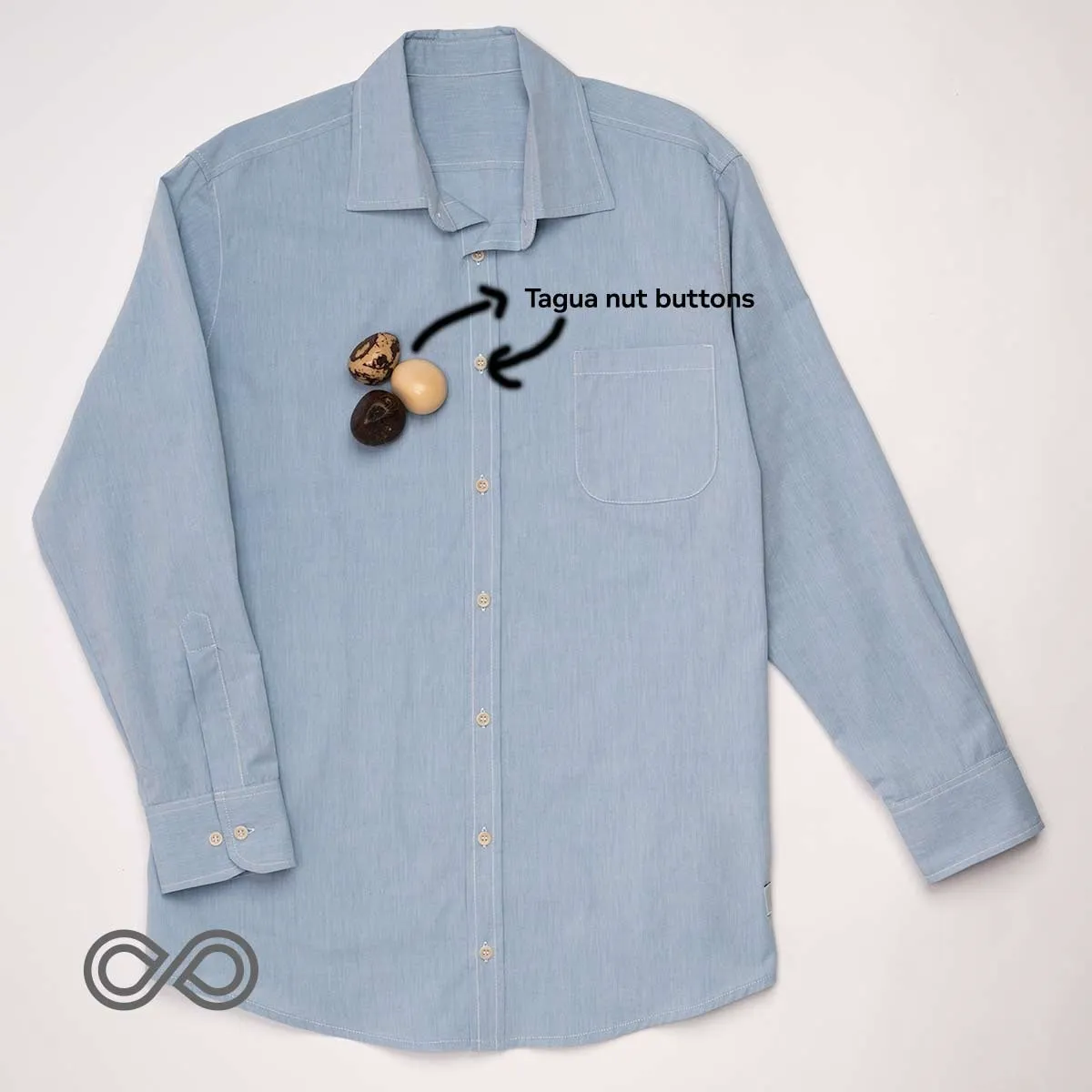 PARK PLACE 100% Organic Cotton Long-Sleeve Shirt (OC Thread, Plastic-Free Nut Buttons) (100% Biodegradable)