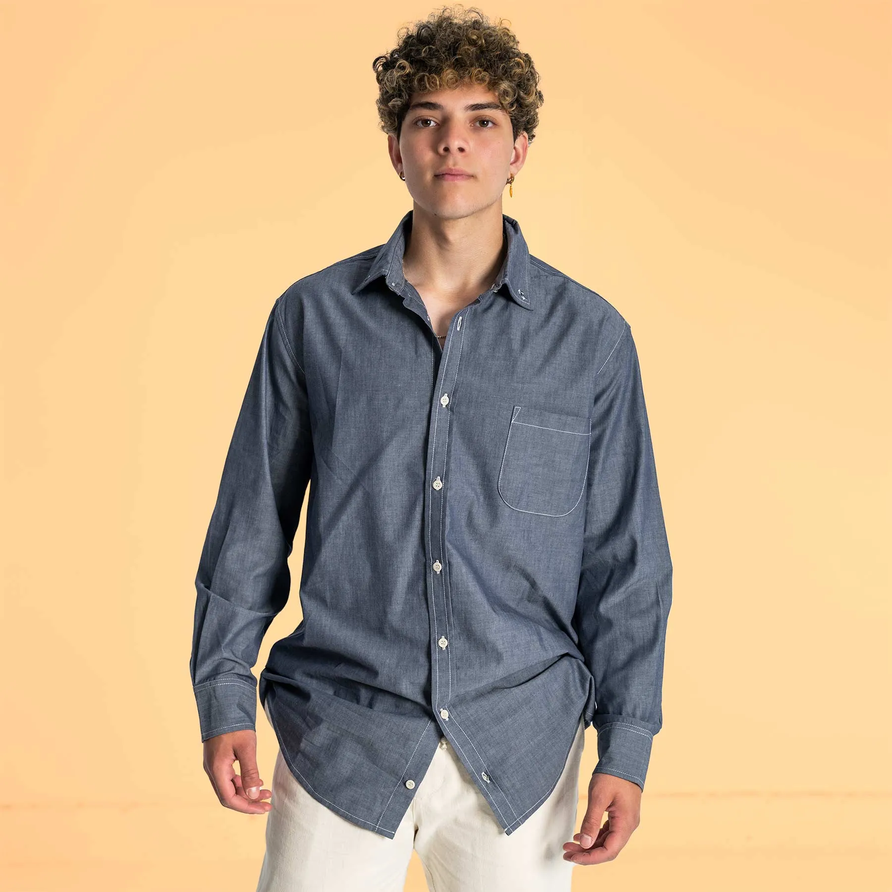 PARK PLACE 100% Organic Cotton Long-Sleeve Shirt (OC Thread, Plastic-Free Nut Buttons) (100% Biodegradable)