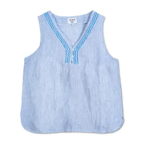 Sleeveless Linen Top - Blue Stripe