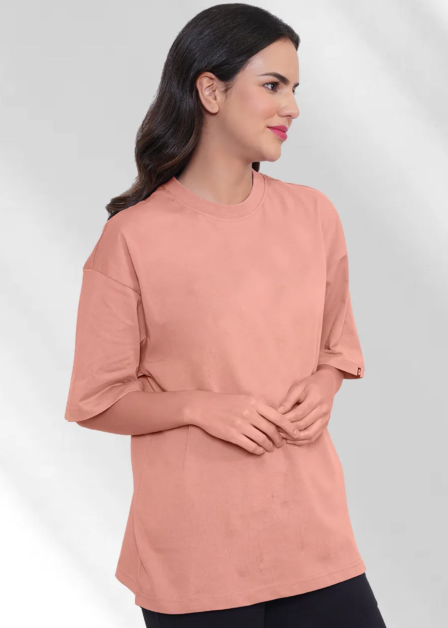 Solid Women Oversized T-Shirt - Salmon Pink