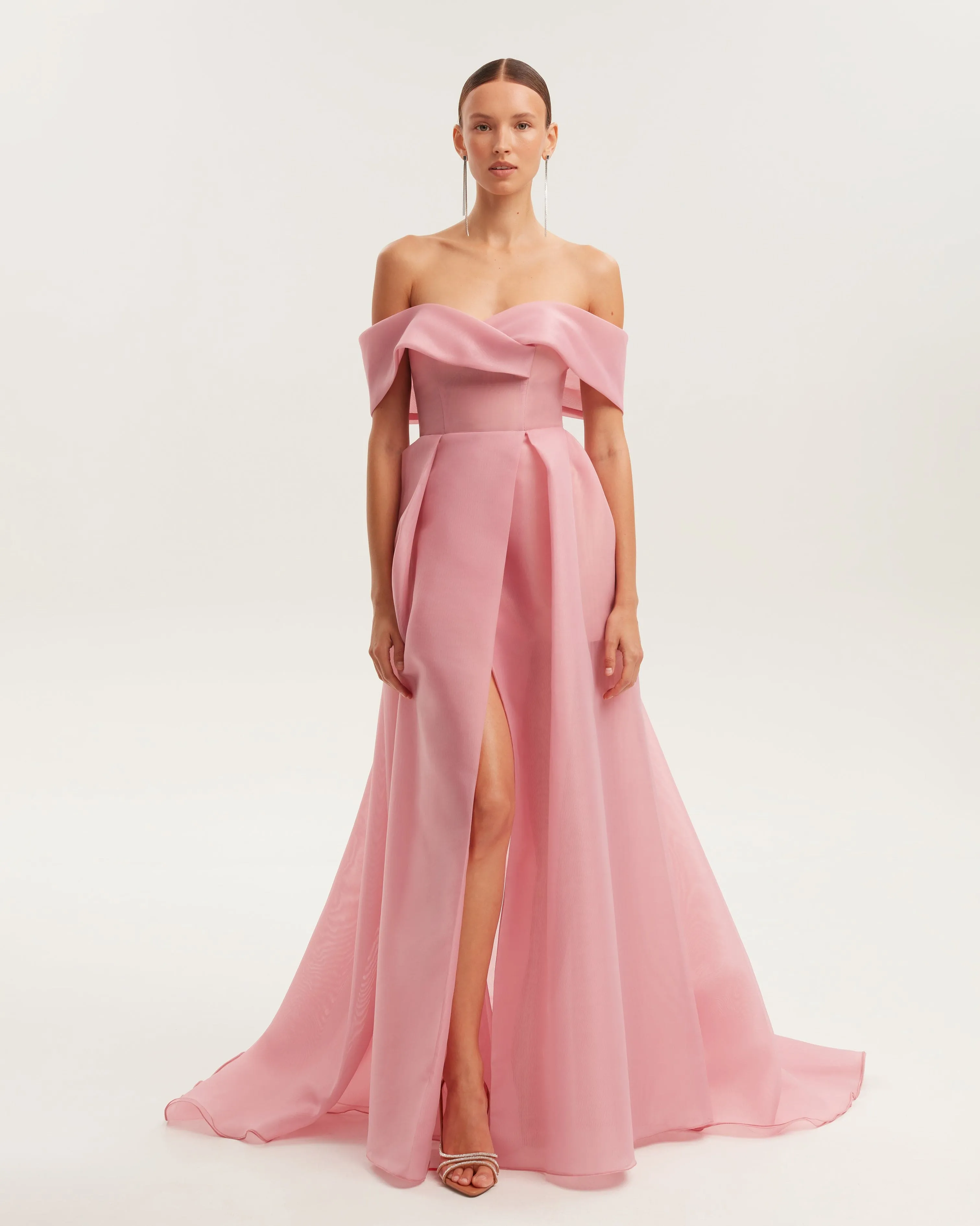 Sophisticated off-the-shoulder misty rose maxi dress, Garden of Eden