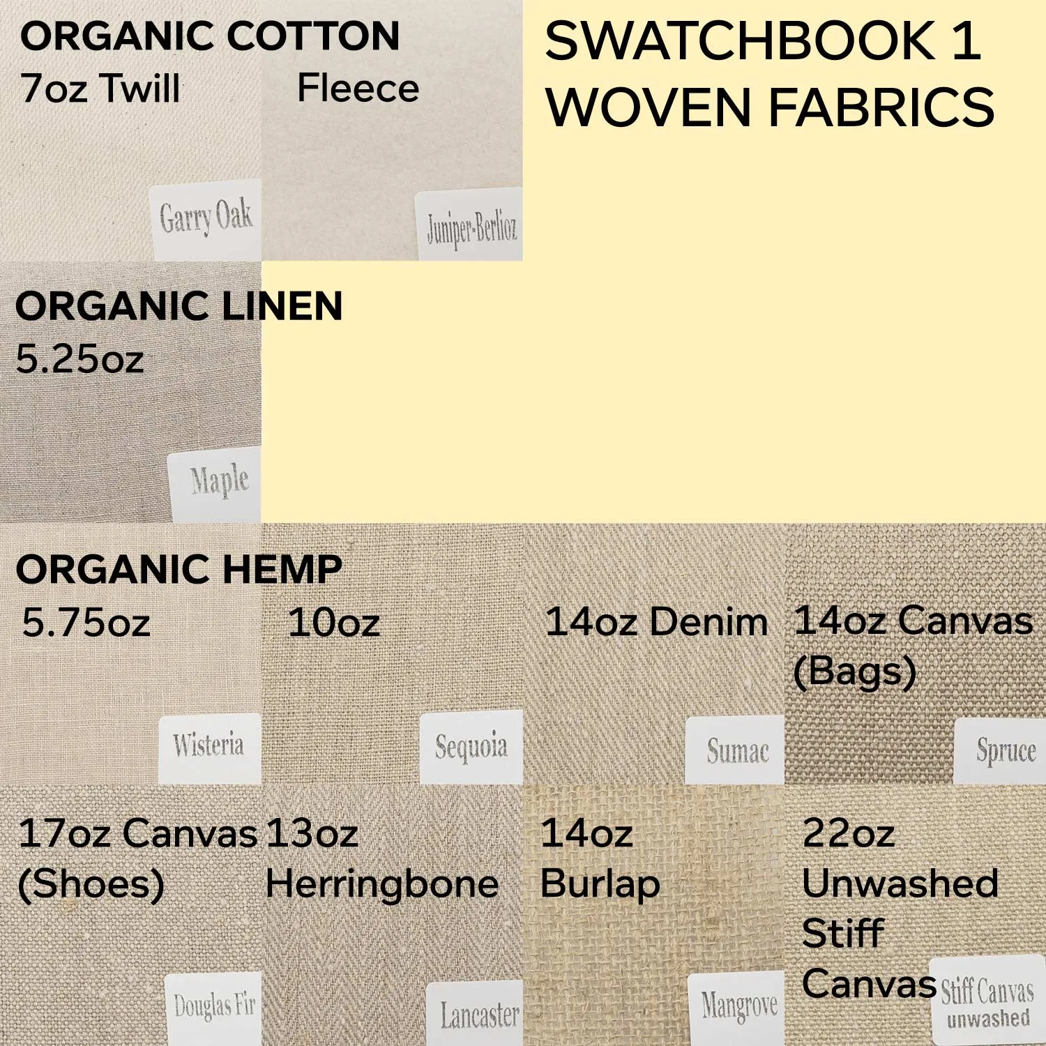 Swatch Book 1 (Organic Cotton, Linen & Hemp Woven Fabrics)