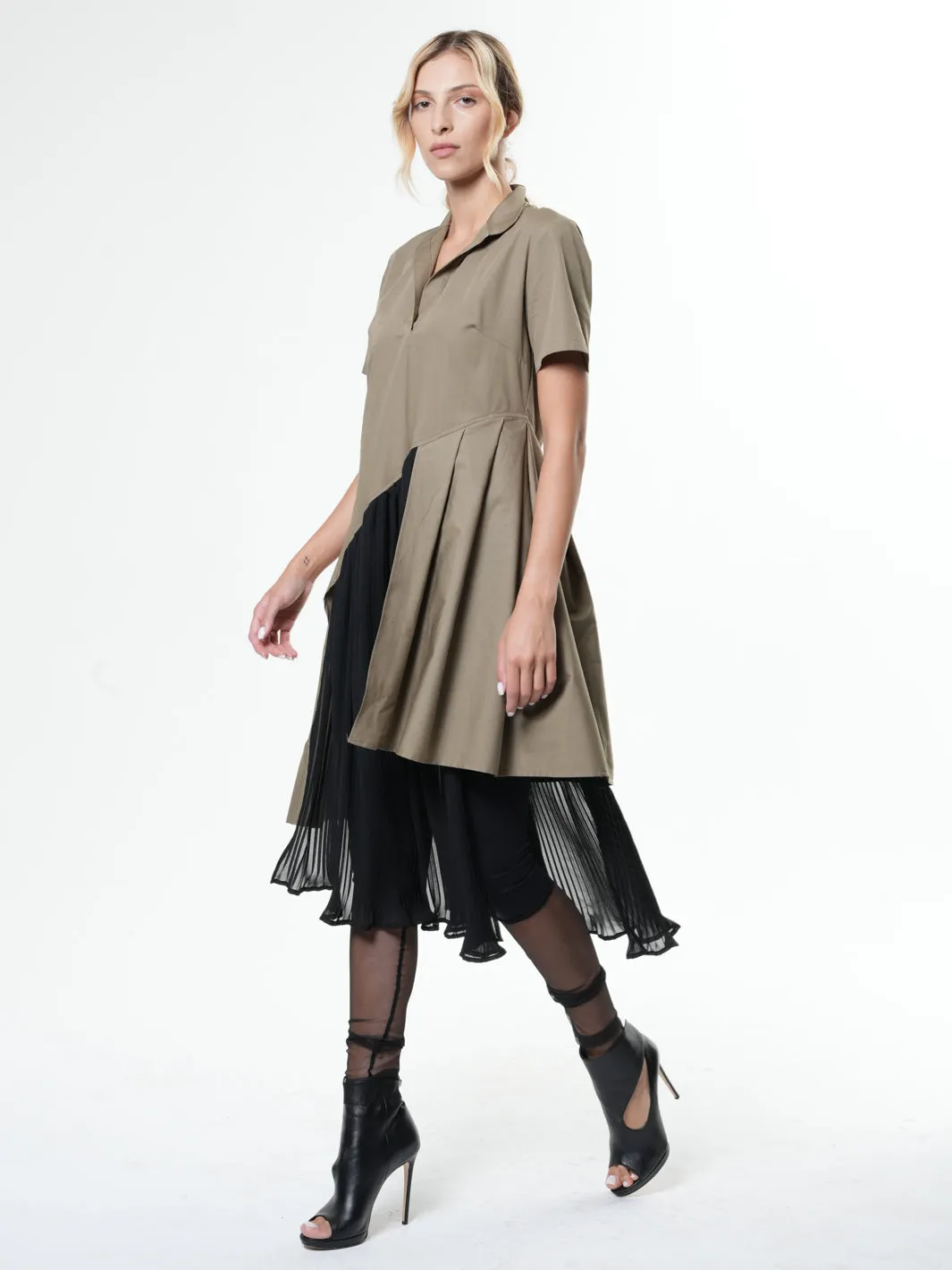 Tunic Shirt With Pleated Chiffon Layer