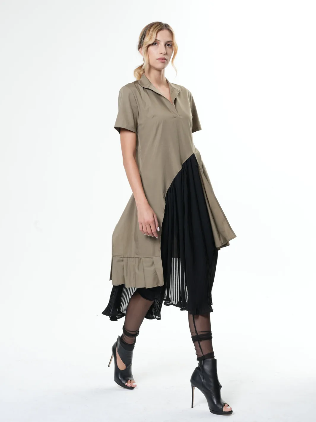 Tunic Shirt With Pleated Chiffon Layer