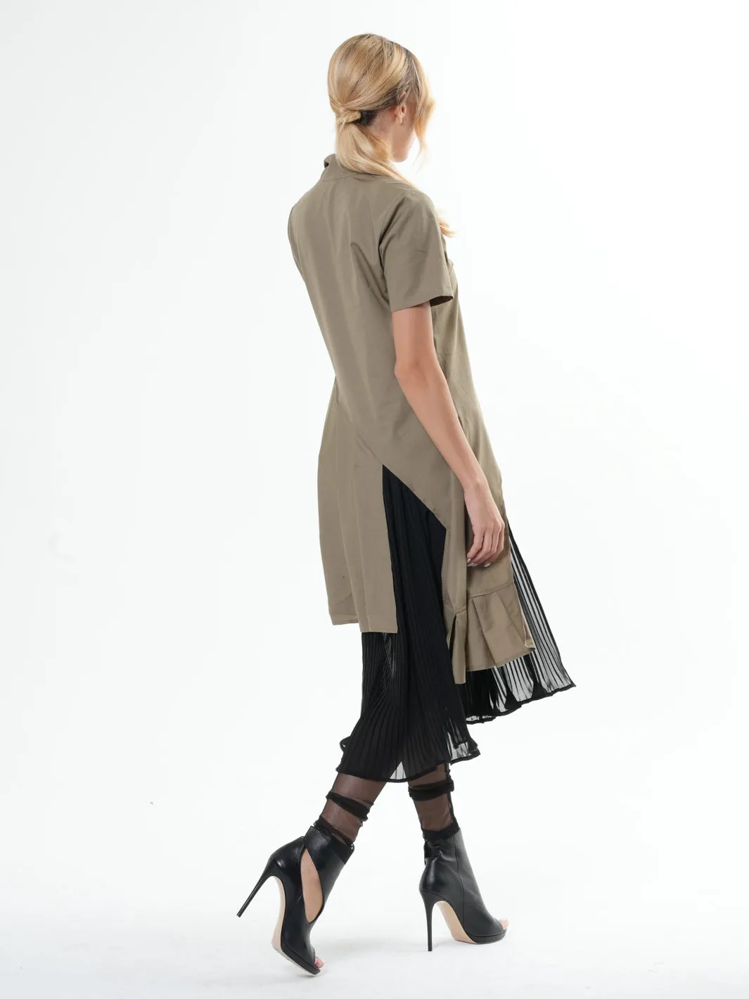 Tunic Shirt With Pleated Chiffon Layer